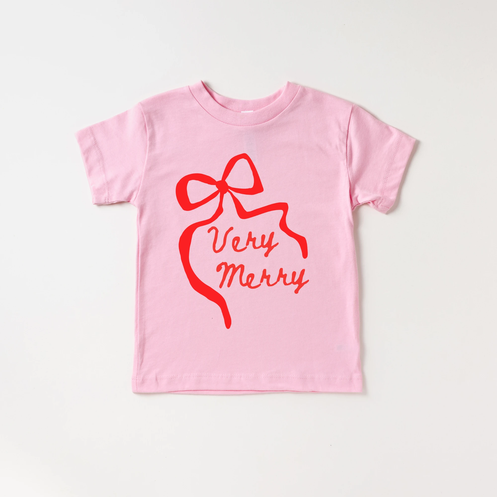 Very Merry toddler and youth bow tee shirt, Christmas collection by Benny and Ray Apparel