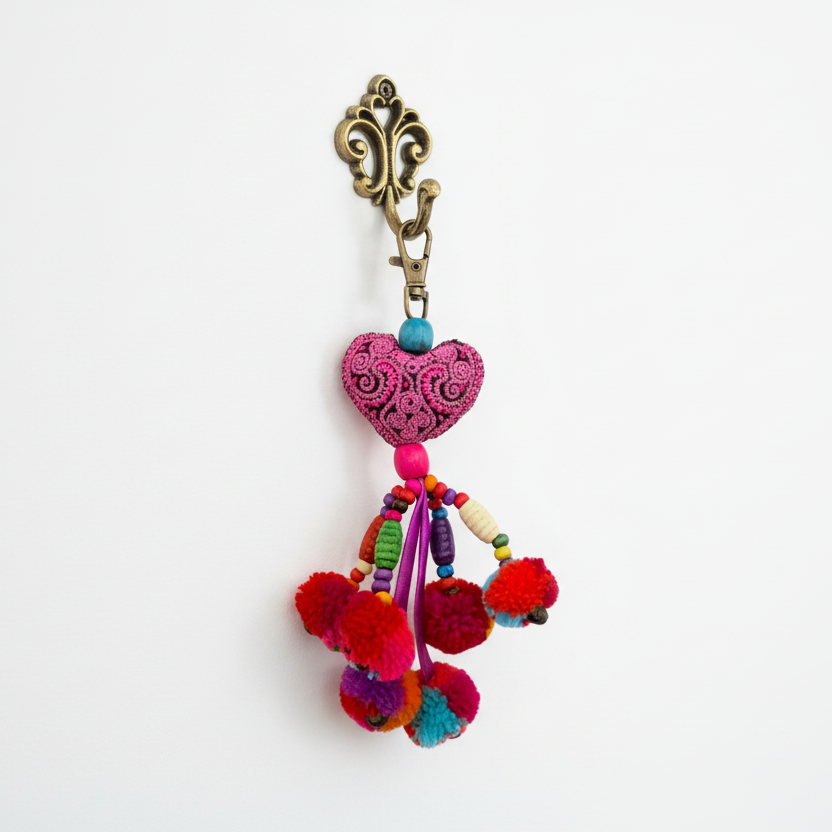 Hearts Pom Pom Zipper Pull Multicolor Tassel - Thailand