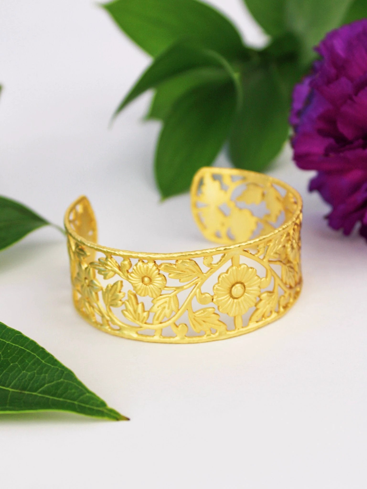 Floral Filigree Cuff Bracelet by Ash & Rose