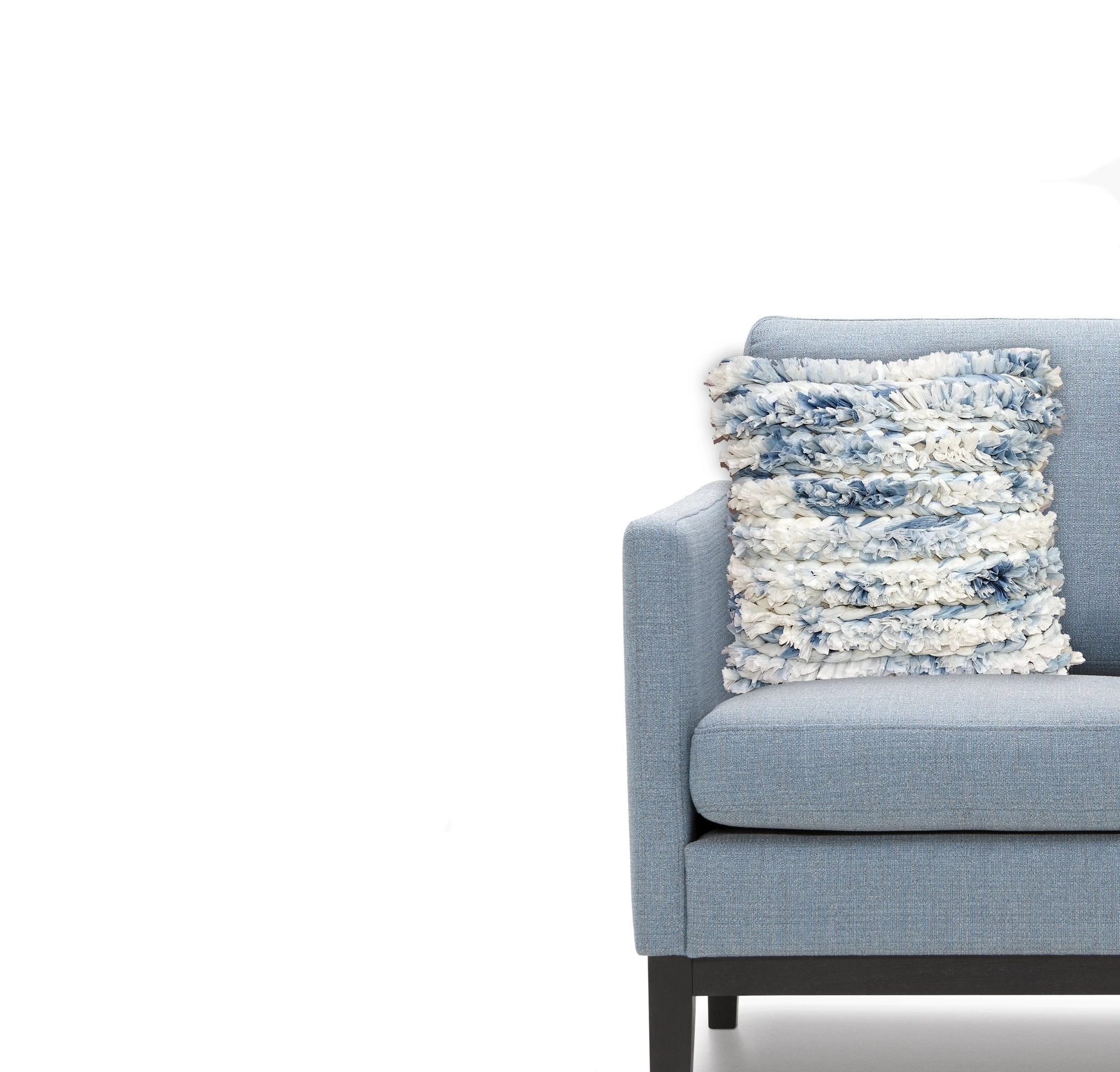 22 X 22 Inches Throw Pillow Cover Blue & White Furry Stripes by Vibhsa