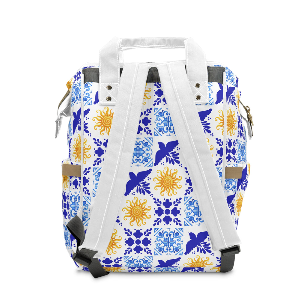 Talavera Sol Baby Diaper Backpack — Mediterranean Tile Print Multifunctional Nappy Bag