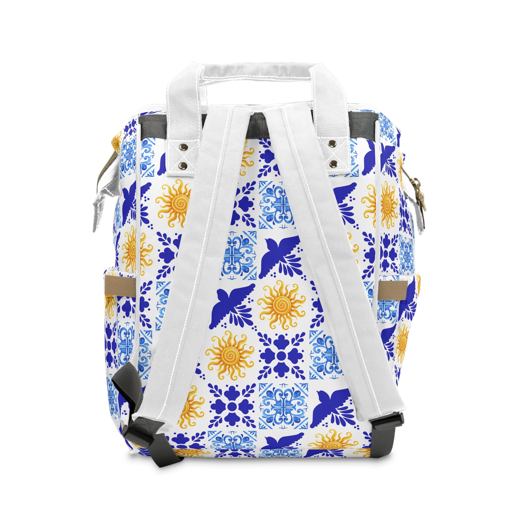 Talavera Sol Baby Diaper Backpack — Mediterranean Tile Print Multifunctional Nappy Bag