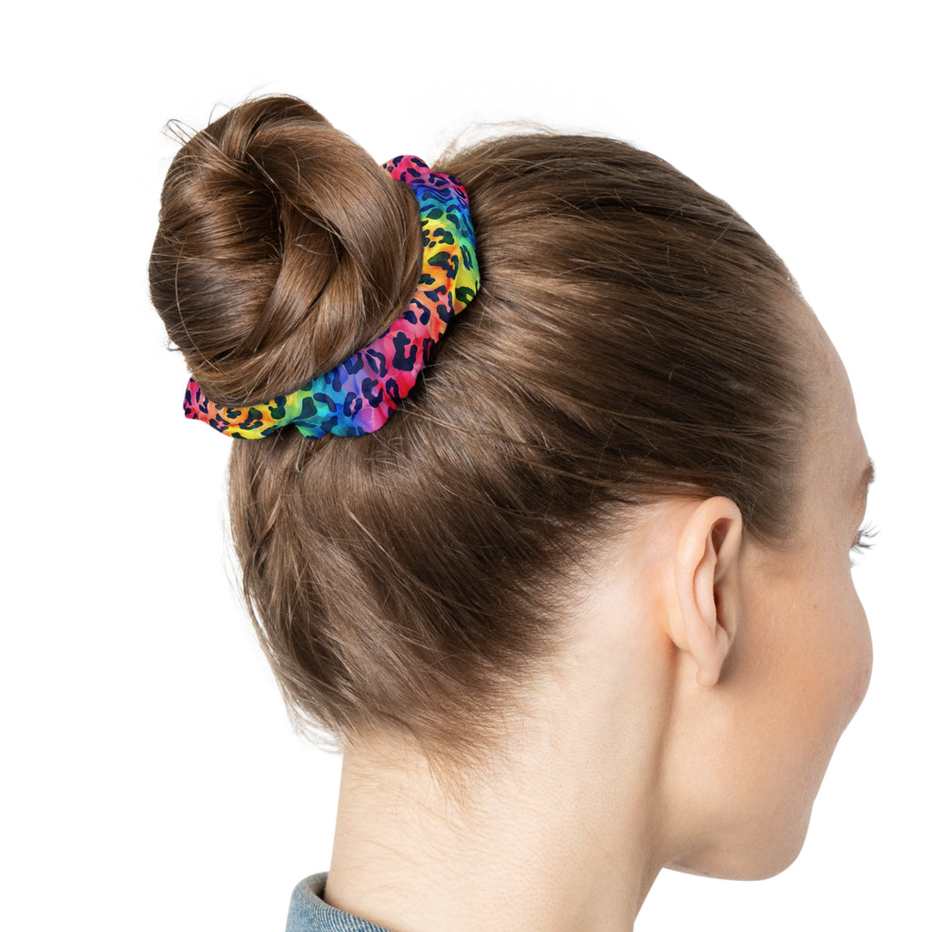Bespattered Facade Rainbow Watercolor Leopard Scrunchie