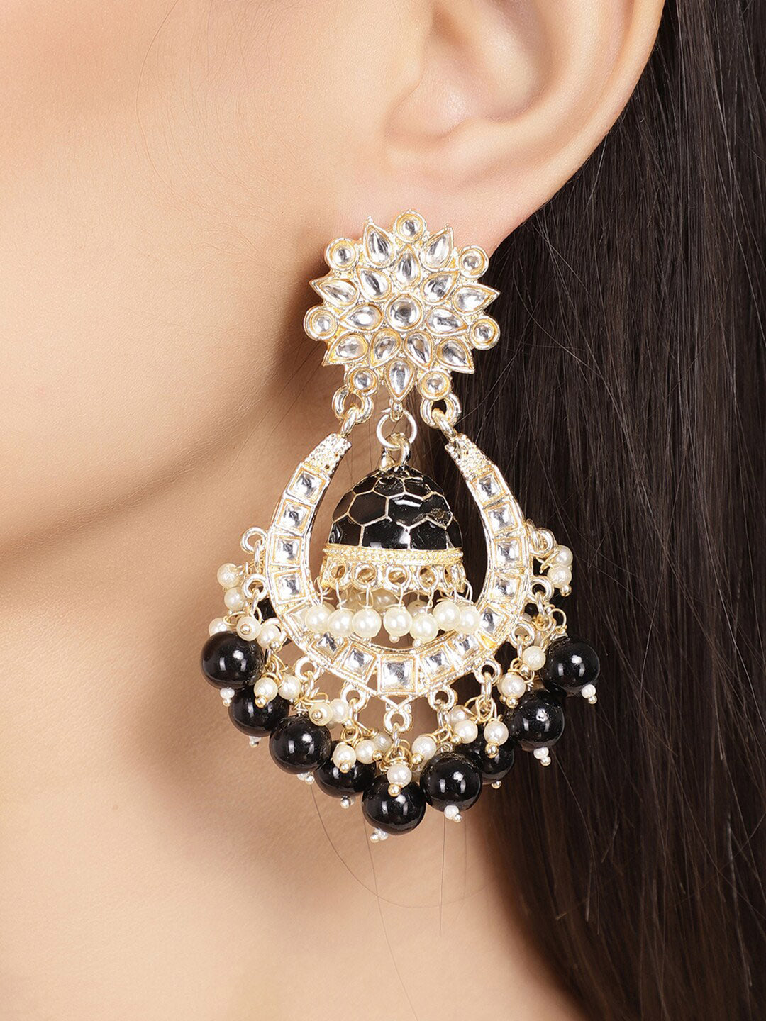 Shining Diva Black Classic Chandbalis Earrings