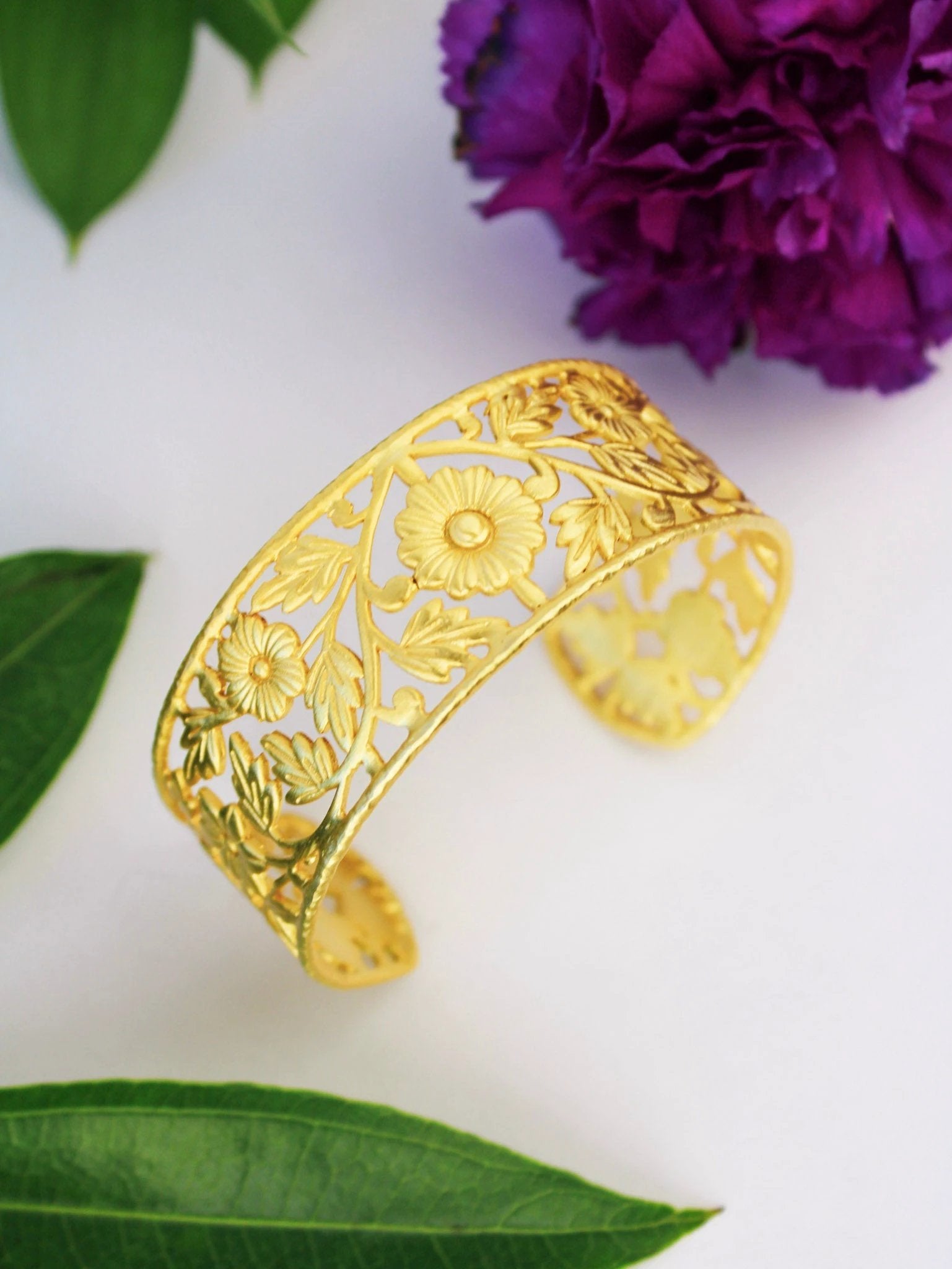 Floral Filigree Cuff Bracelet by Ash & Rose