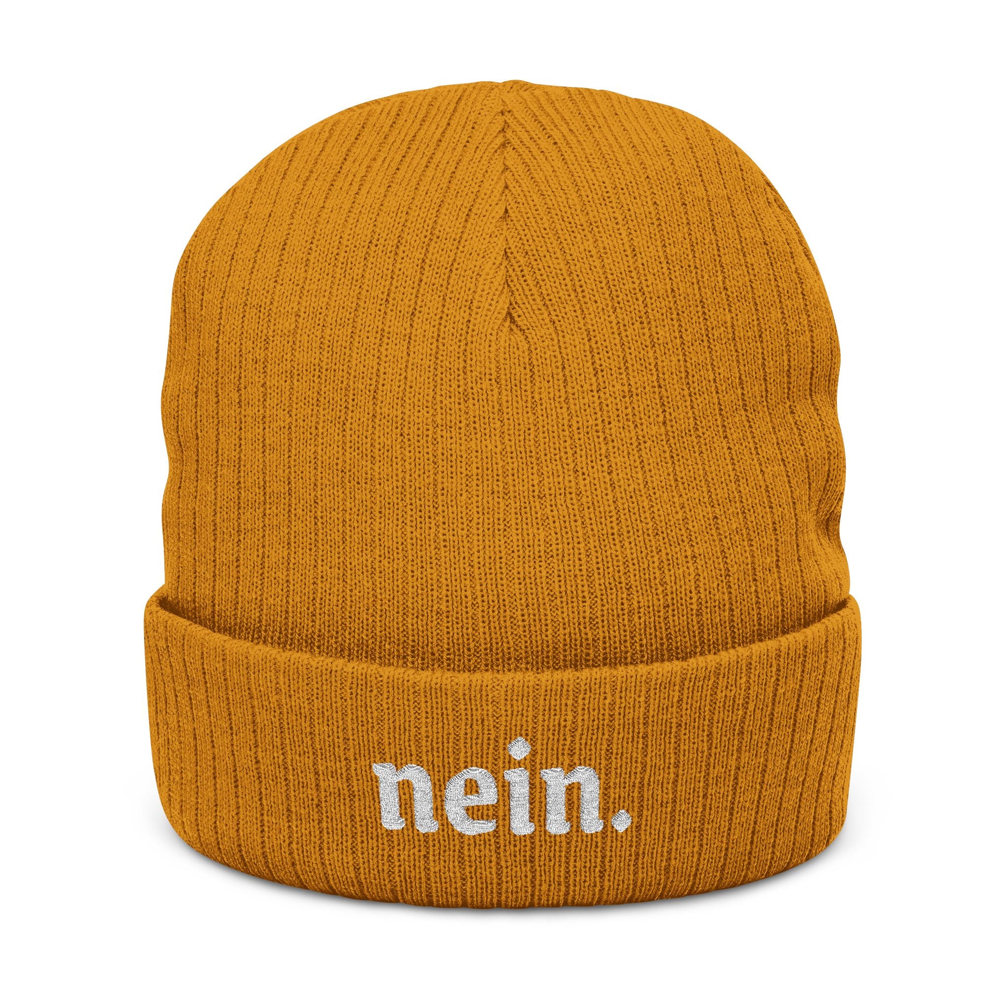 Nein Embroidered Ribbed Beanie — Cozy Black Knit Winter Hat for German speaker gifts