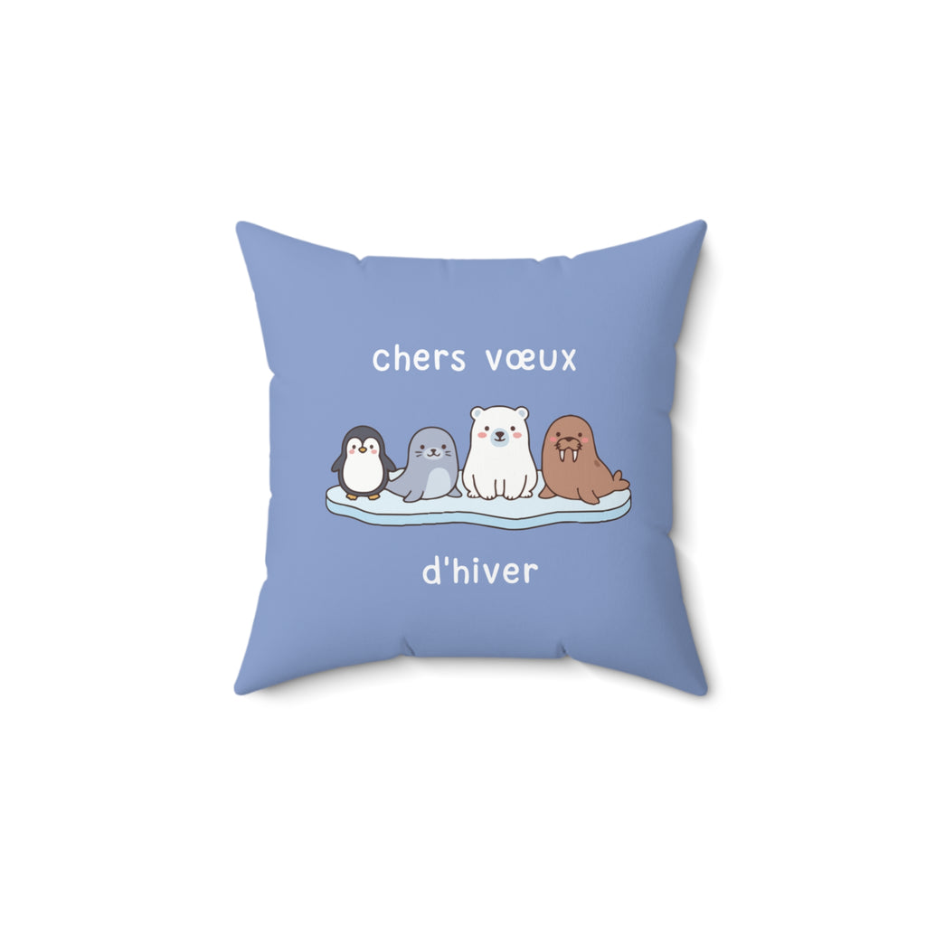 French chers vœux d'hiver Decorative Throw Winter Wishes Pillow, Cute Arctic Animals