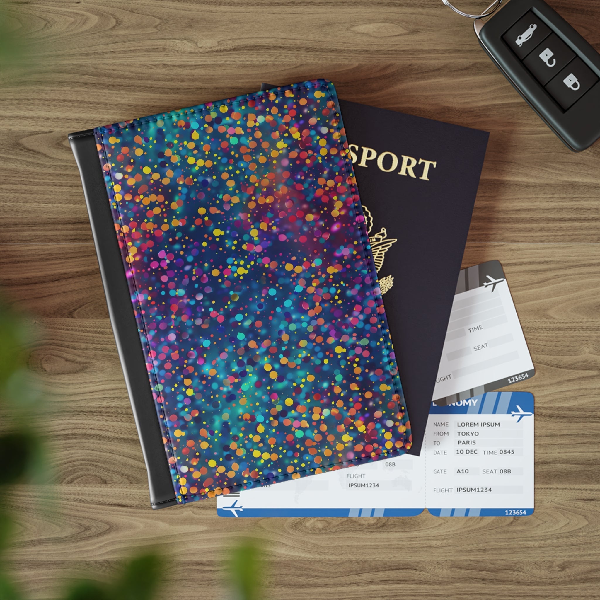 Bespattered Facade Rainbow Party Dots Vegan Leather Passport Cover