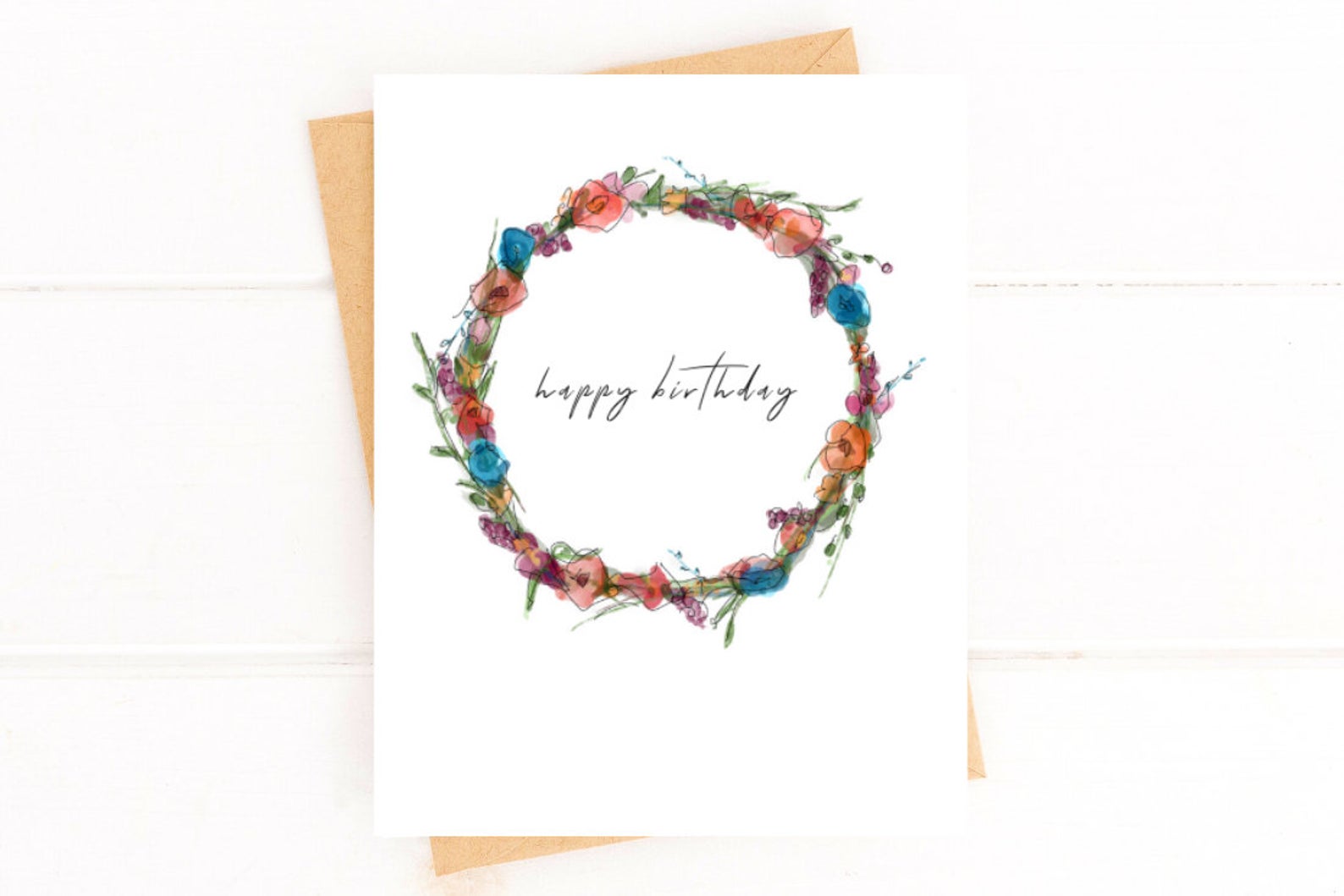 Birthday Card - Watercolor Floral Wreath Greeting Card