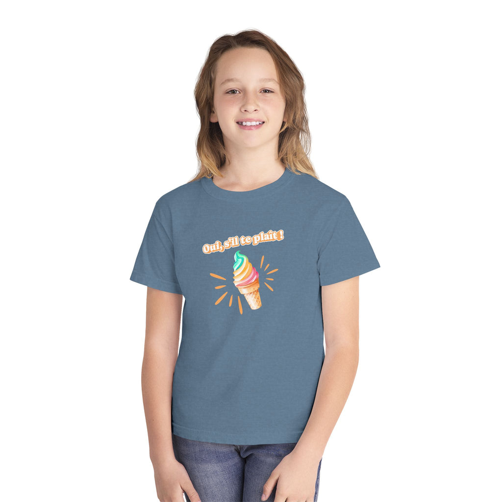 Oui, s'il te plait! yes, please Kids Ice cream Youth T Shirt Cute Rainbow Ice Cream Graphic with French Text