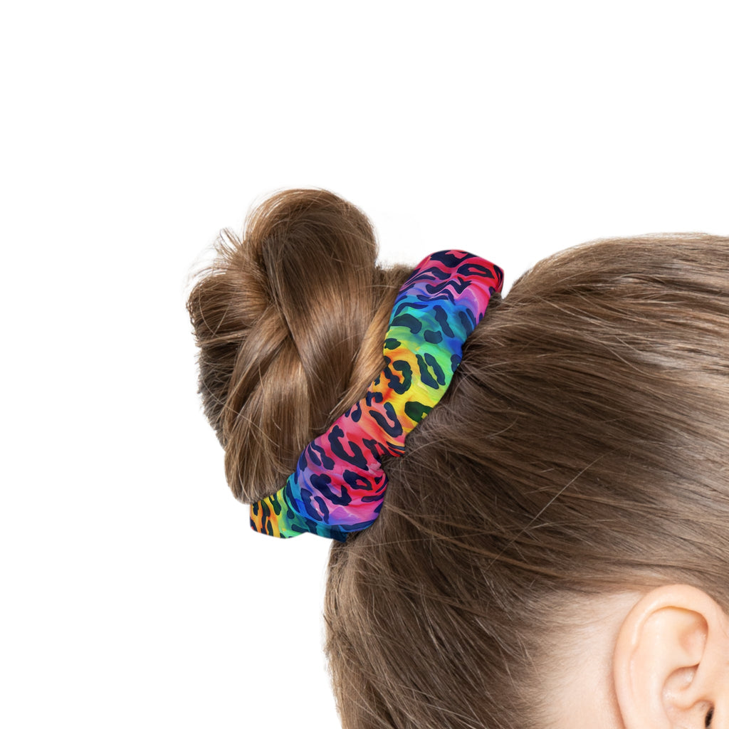 Bespattered Facade Rainbow Watercolor Leopard Scrunchie