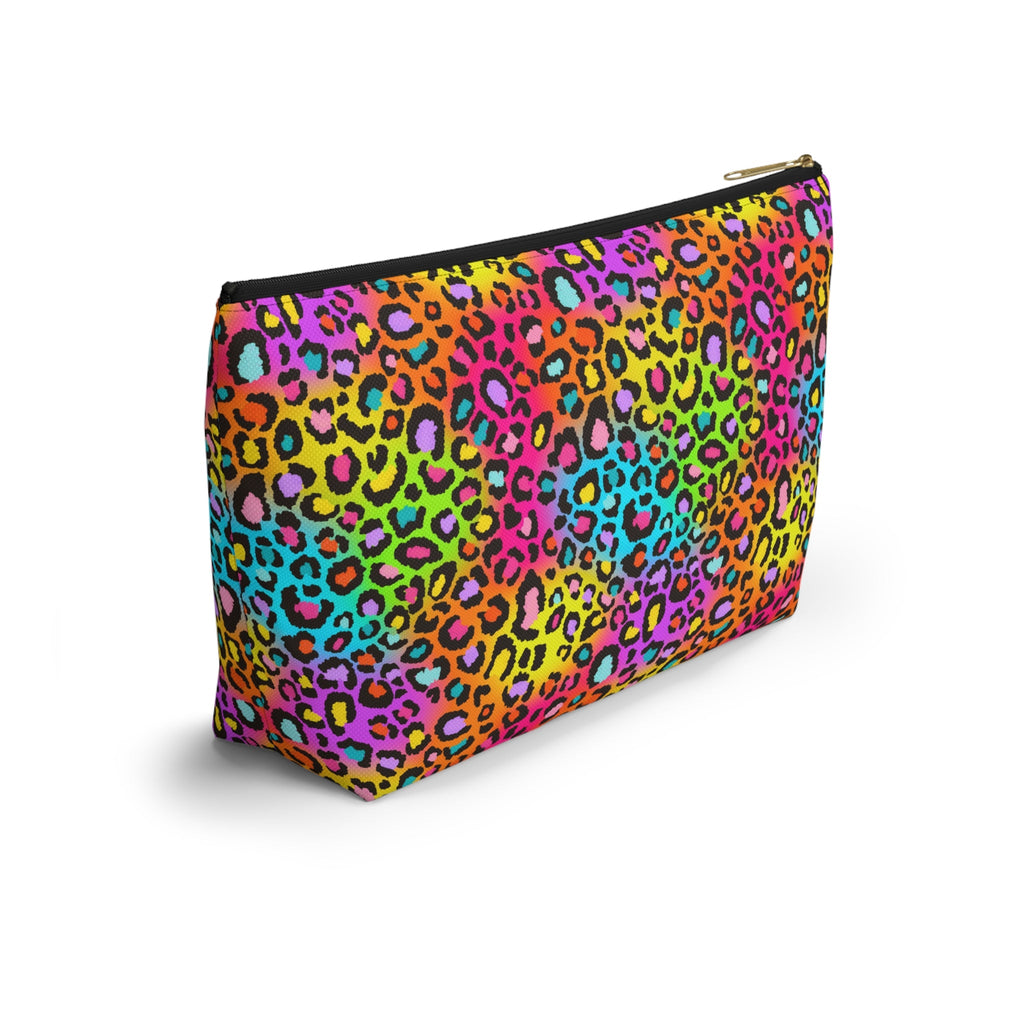 Bespattered Facade Neon Rainbow Leopard Accessory Pouch With T-Bottom | 2 Sizes