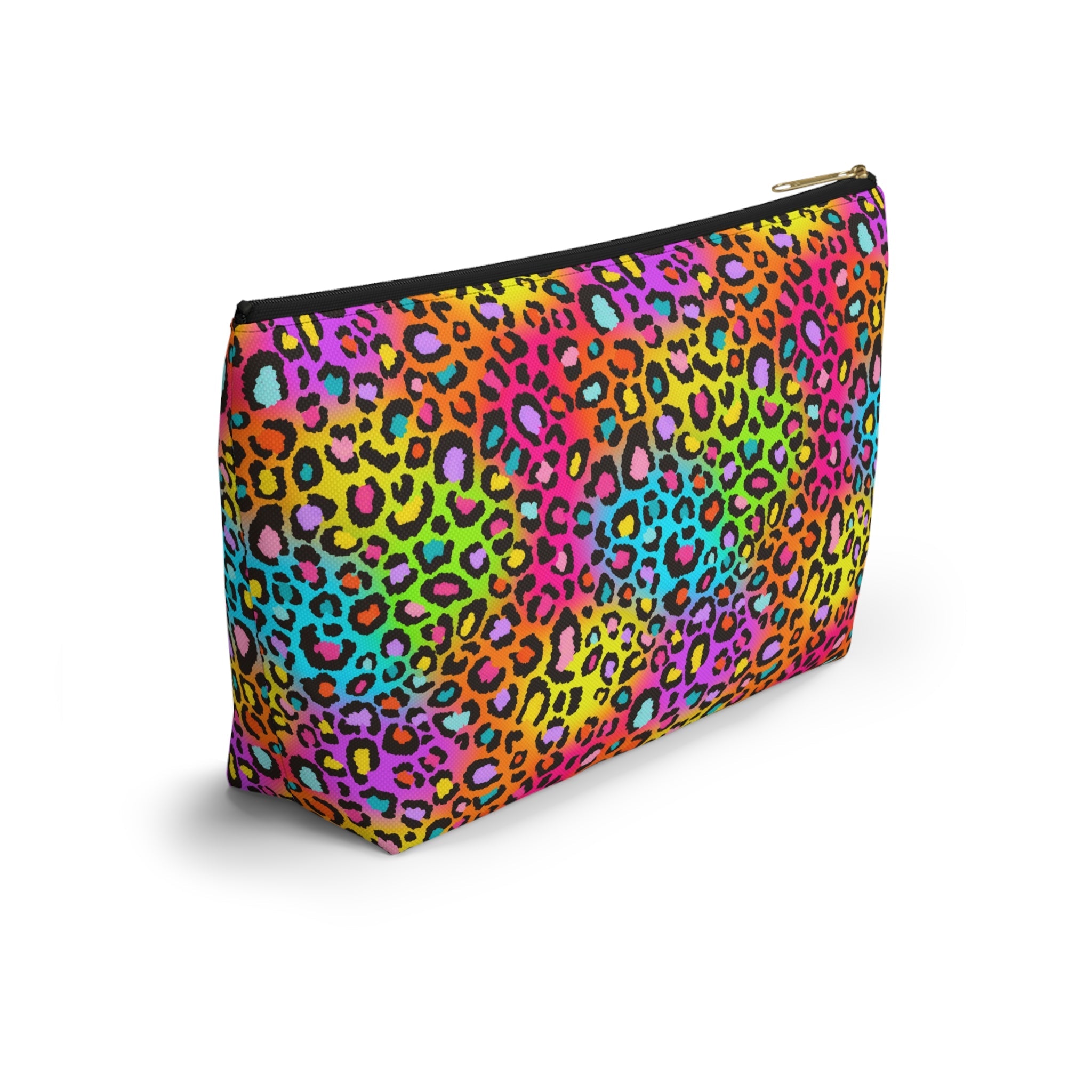 Bespattered Facade Neon Rainbow Leopard Accessory Pouch With T-Bottom | 2 Sizes