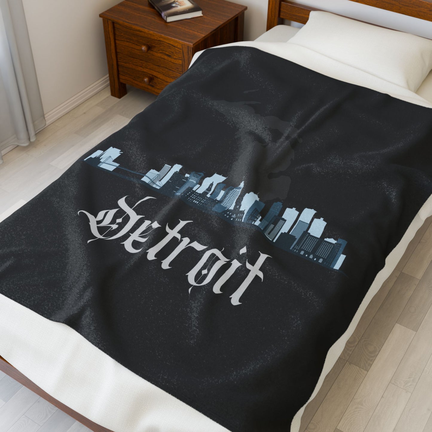 Detroit Michigan City Skyline Black Plush blanket