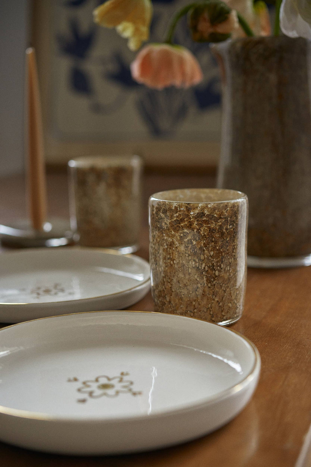 Hand Blown Glass Tumbler: Brown Marble