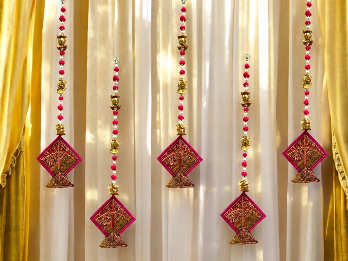26" Long Gota Ball & Pearl Lari with Kite Tassels for Lohri or Makar Sankranti, Set of 5 Festive Decor La Vie Bien 26" Long Gota Ball & Pearl Lari with Kite Tassels for Lohri or Makar Sankranti, Set of 5