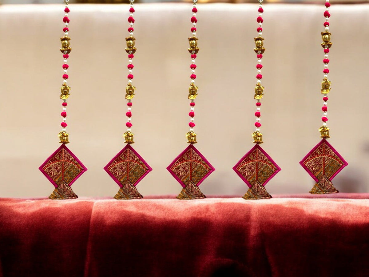26" Long Gota Ball & Pearl Lari with Kite Tassels for Lohri or Makar Sankranti, Set of 5 Festive Decor La Vie Bien 26" Long Gota Ball & Pearl Lari with Kite Tassels for Lohri or Makar Sankranti, Set of 5