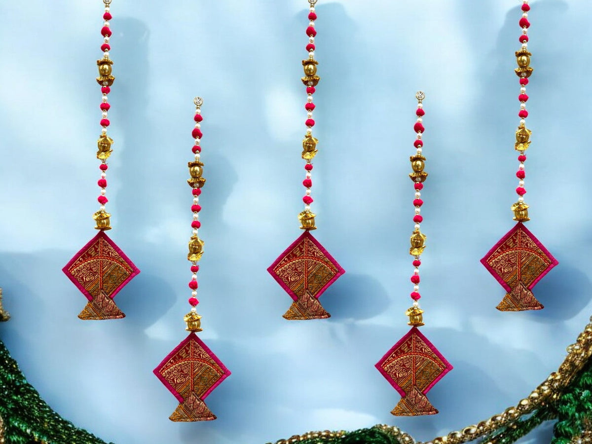 26" Long Gota Ball & Pearl Lari with Kite Tassels for Lohri or Makar Sankranti, Set of 5 Festive Decor La Vie Bien 26" Long Gota Ball & Pearl Lari with Kite Tassels for Lohri or Makar Sankranti, Set of 5