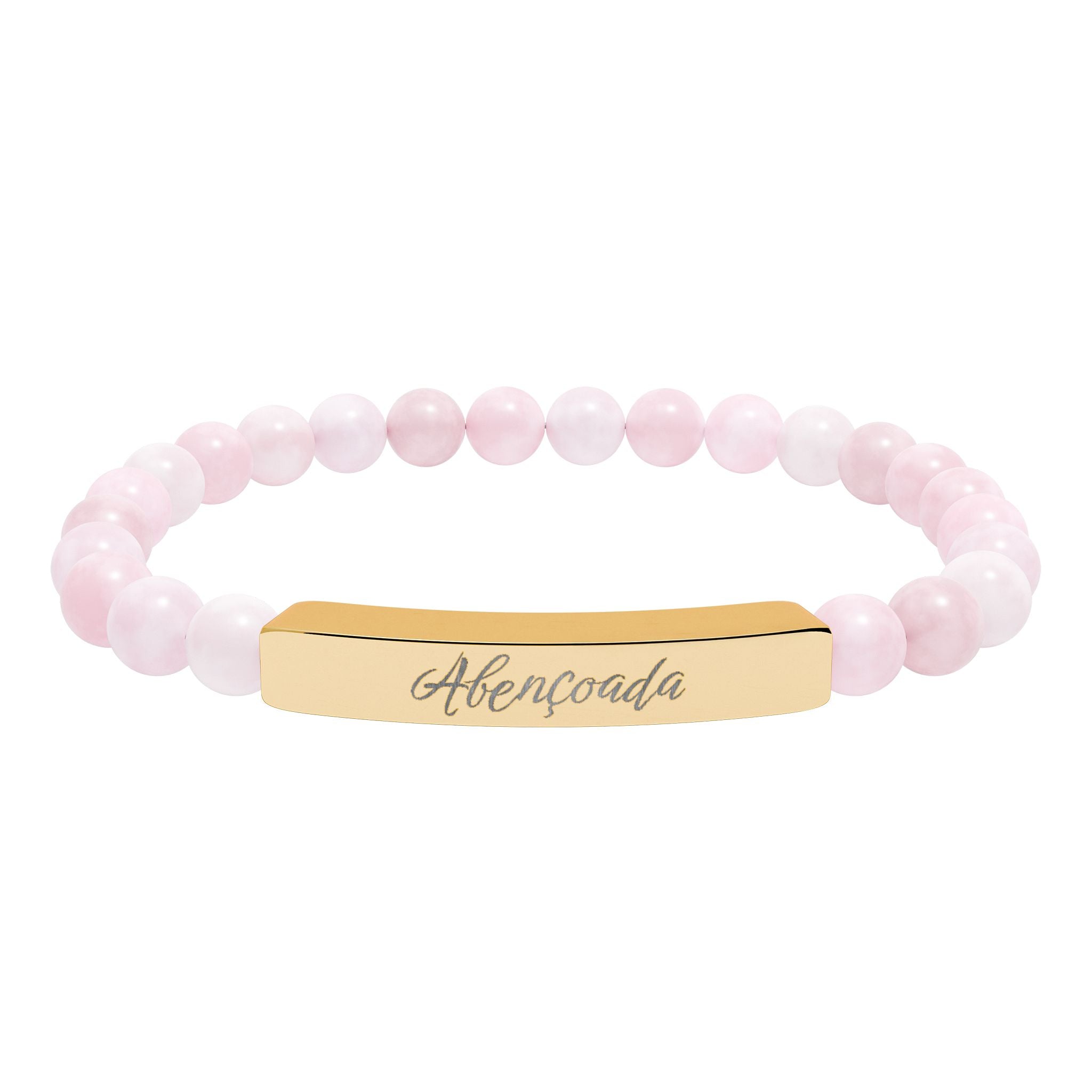 Abençoada Portuguese Blessed Engraved Natural Stone Bead Bracelet, Bar Stretch Bracelet