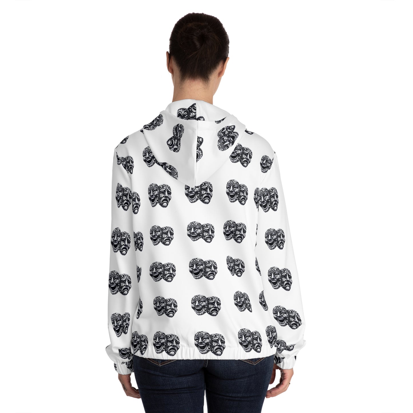 Sweat à capuche entièrement zippé avec motifs de masques de théâtre