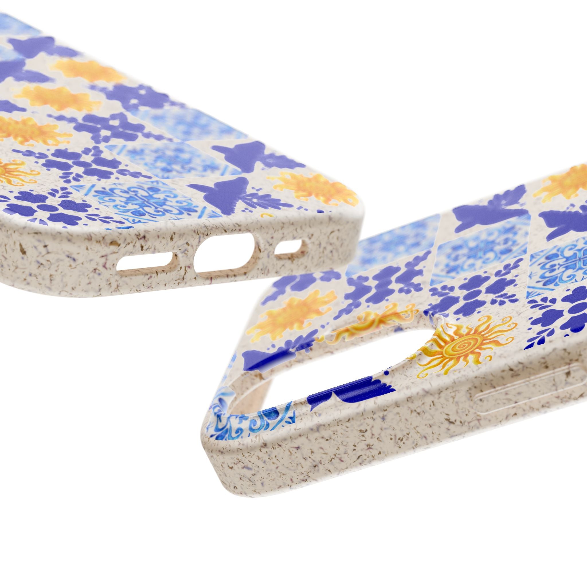 Eco friendly Blue Sun and Bird Talavera sol Tile Pattern Phone Case | Biodegradable Case
