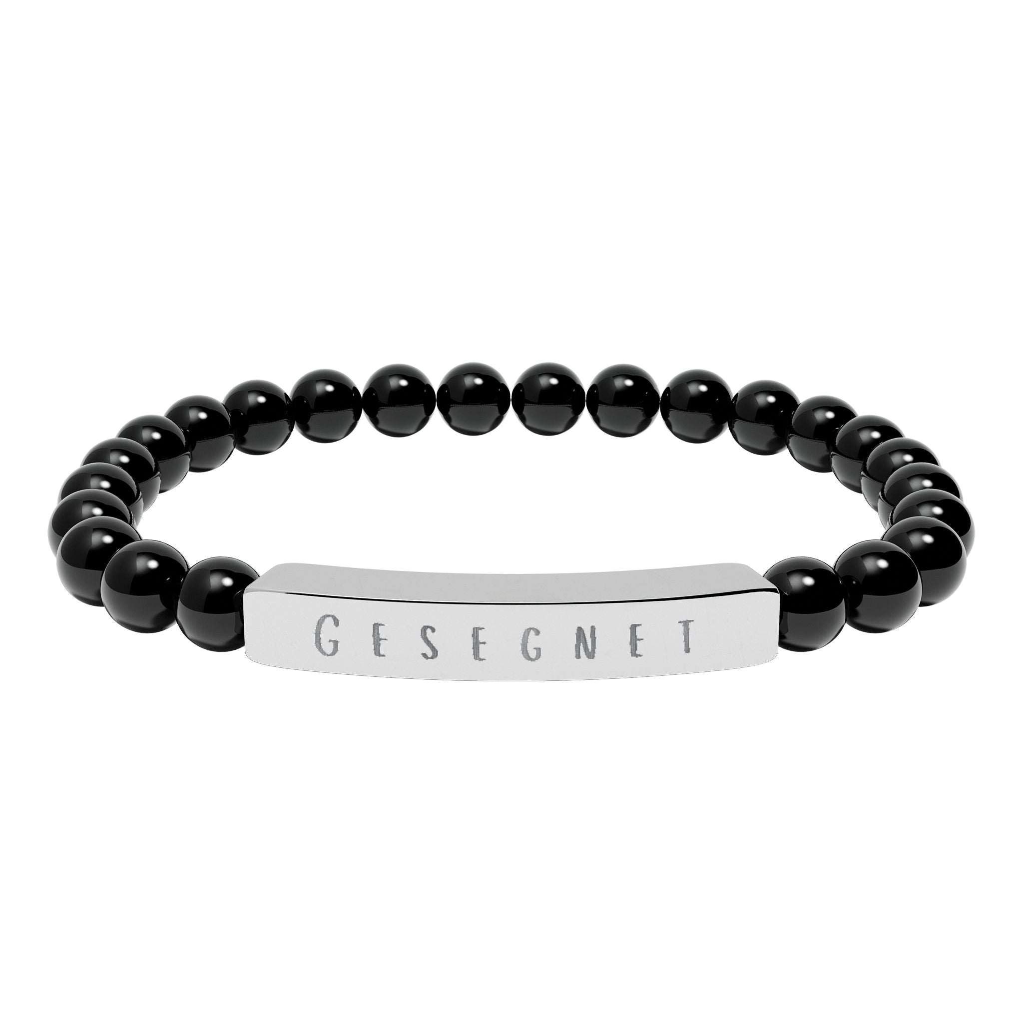 Gesegnet (Blessed) German Engravable Natural Stone Bar Bracelet — Stretch Gem Bead Bracelet