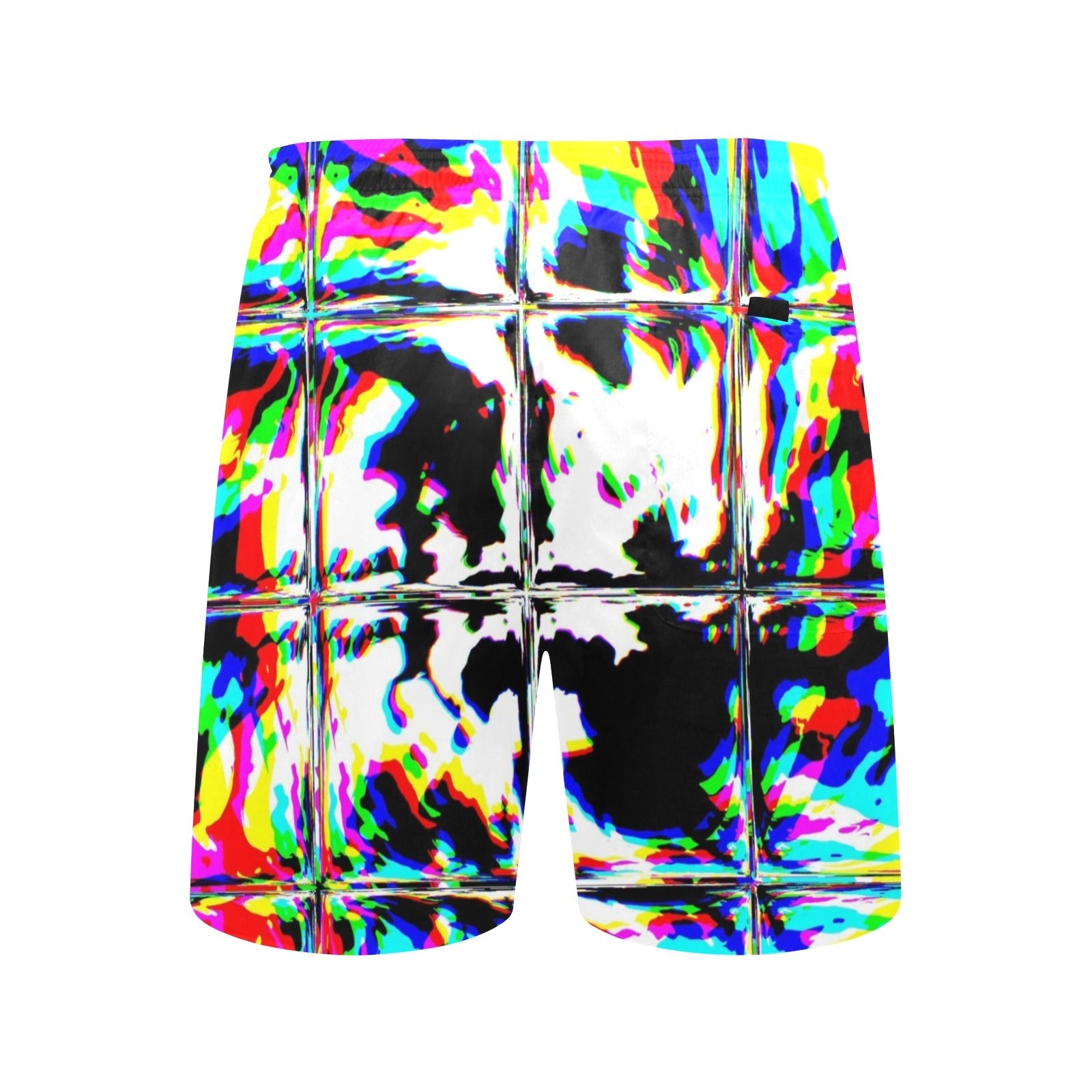 Psychedelic Rave Glitch Tiles Rainbow Plaid Swim Shorts
