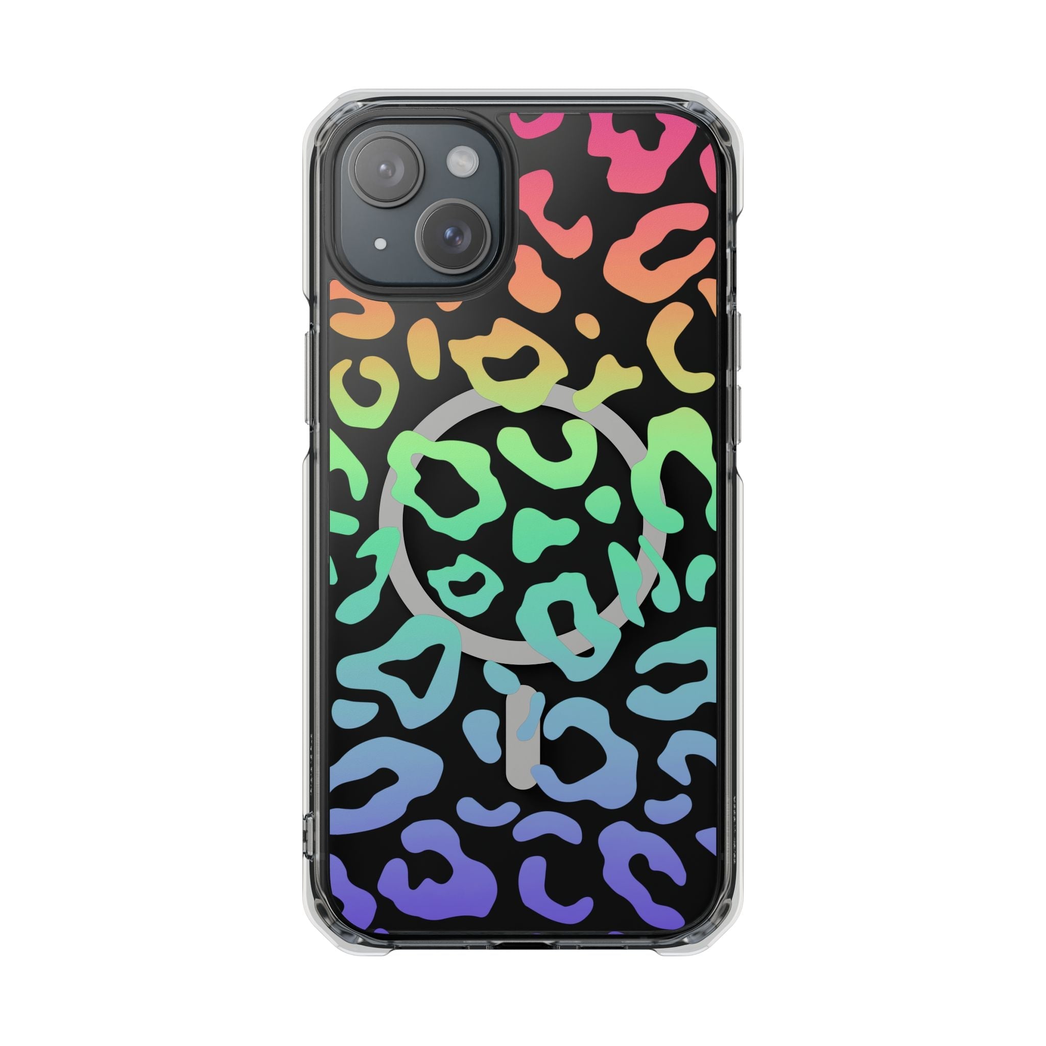 Bespattered Facade Bright Rainbow Leopard MagSafe Clear Impact Case
