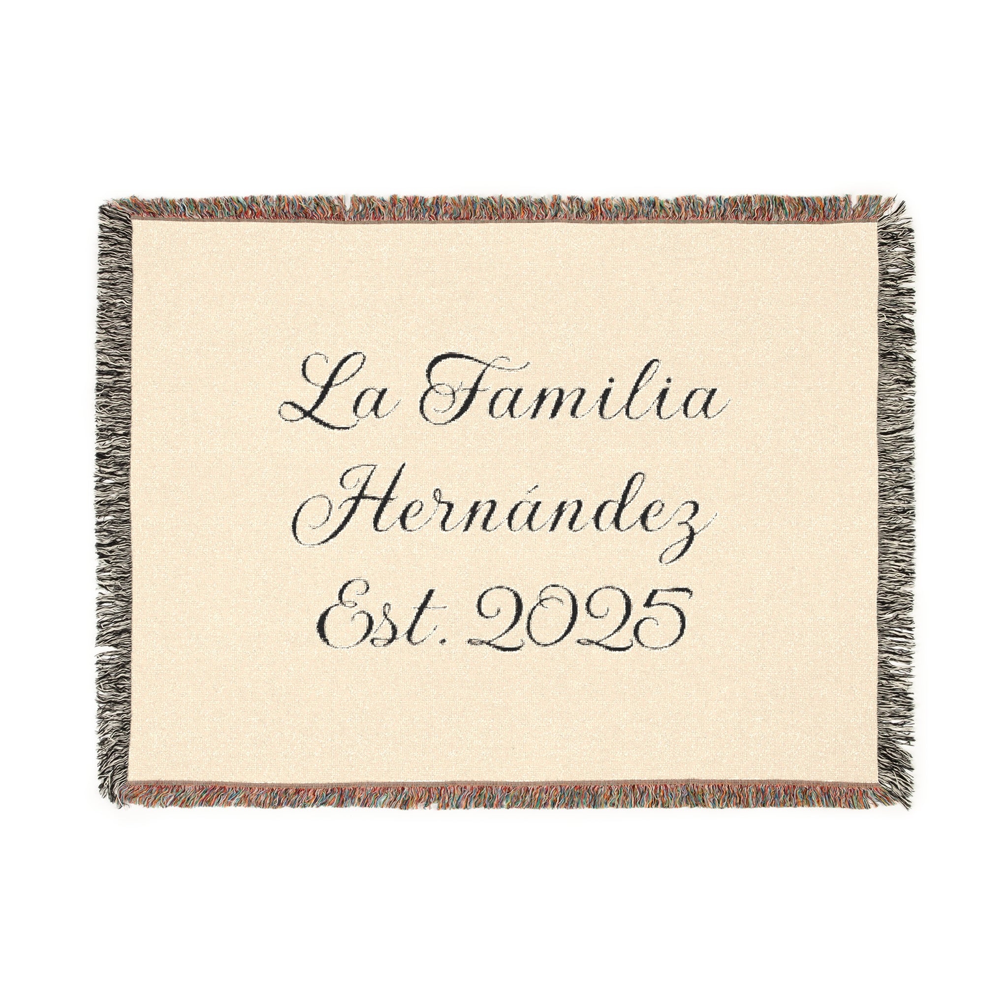 Manta tejida personalizada con apellido familiar y año