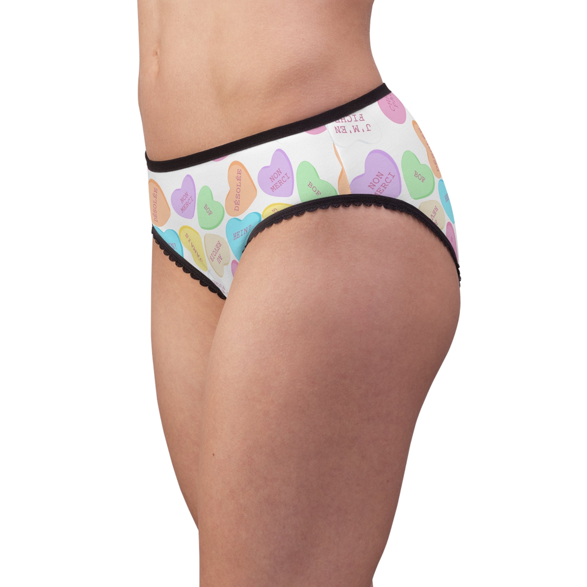 French attitude Conversation Heart Pattern Women's Briefs m, Valentine's Candy Hearts Print