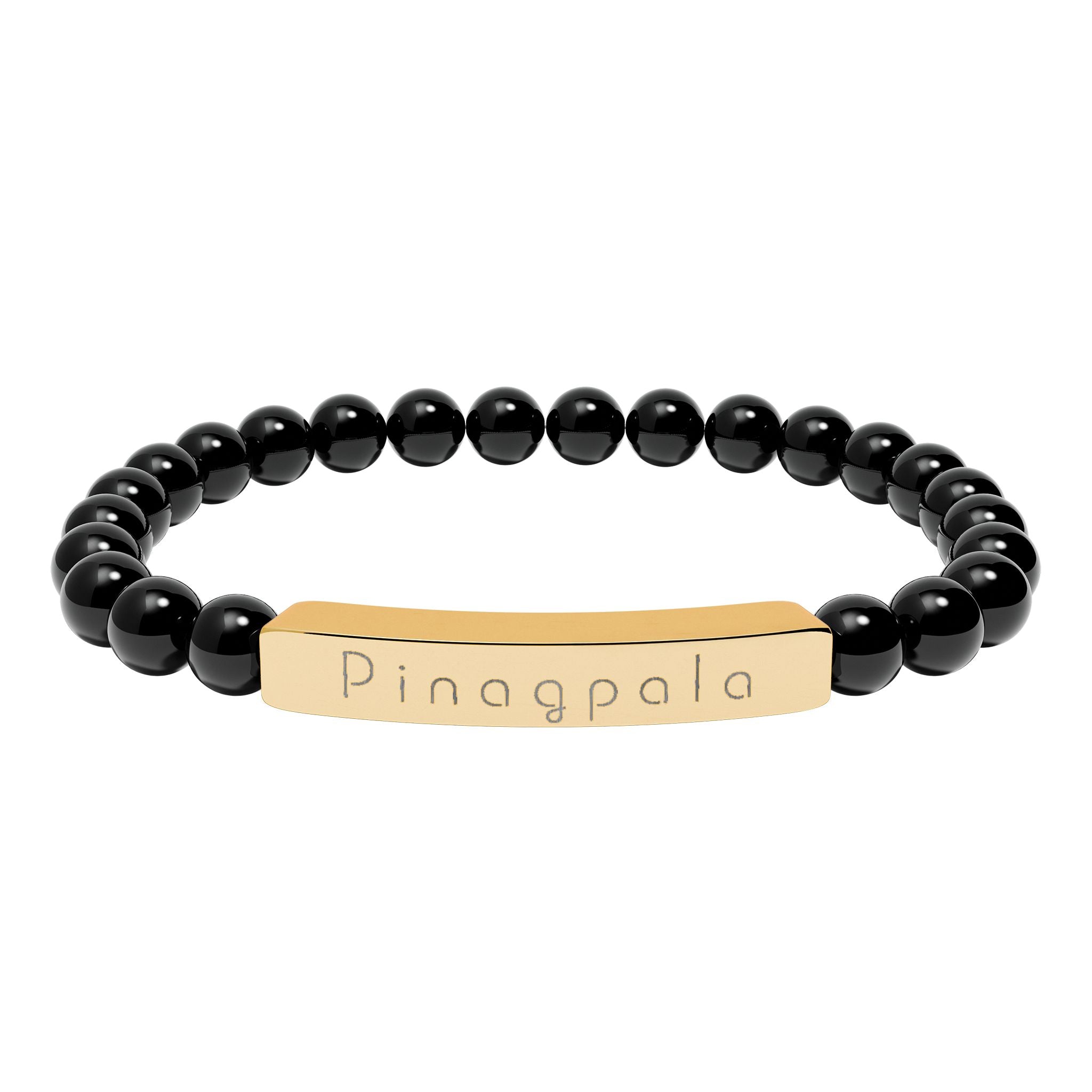Pinagpala Filipino/Tagalog Blessed Engraved Natural Stone Bead Bracelet, Bar Stretch Bracelet