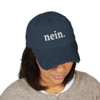Nein. Embroidered Distressed Dad Hat — Vintage German Humor Cap