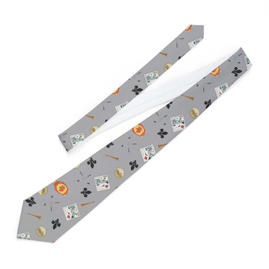 Canadian Pride Necktie with Fleur de lis, Hockey Sticks and Maple Syrup Design