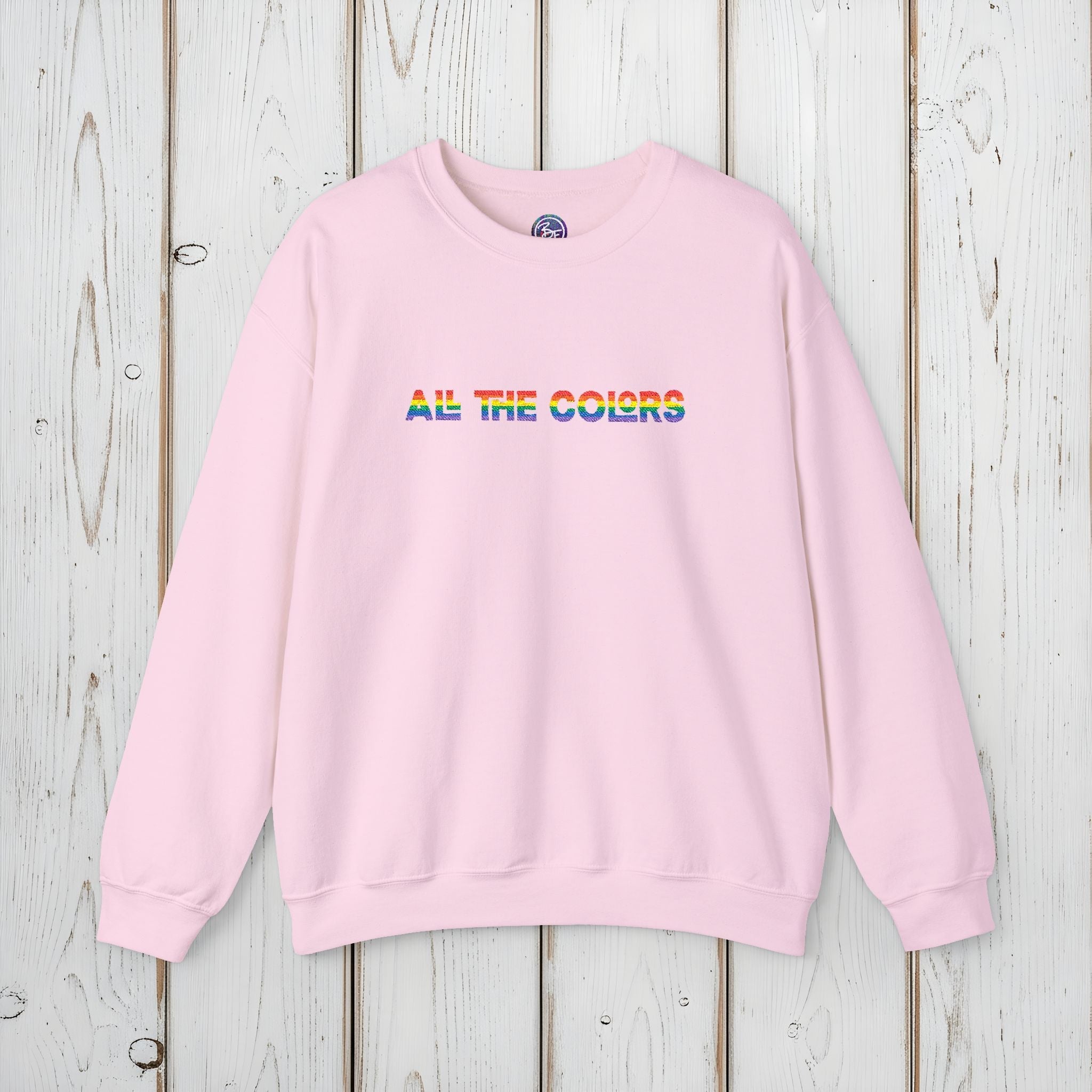 Bespattered Facade "All the Colors" Rainbow Embroidered Crewneck Sweatshirt