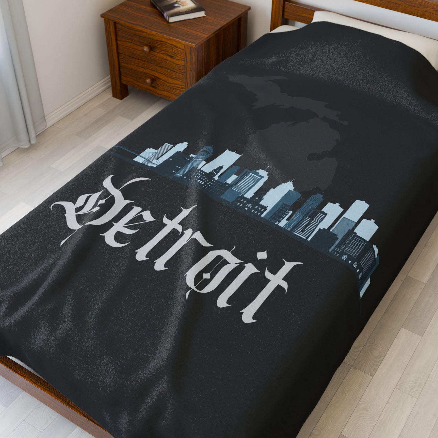 Detroit Michigan City Skyline Black Plush blanket