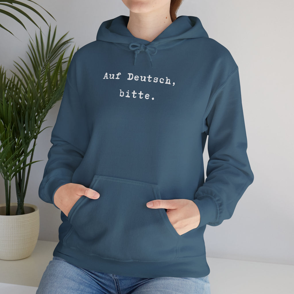 Auf Deutsch bitte Hoodie, Minimal Text Design, German Phrase Pullover