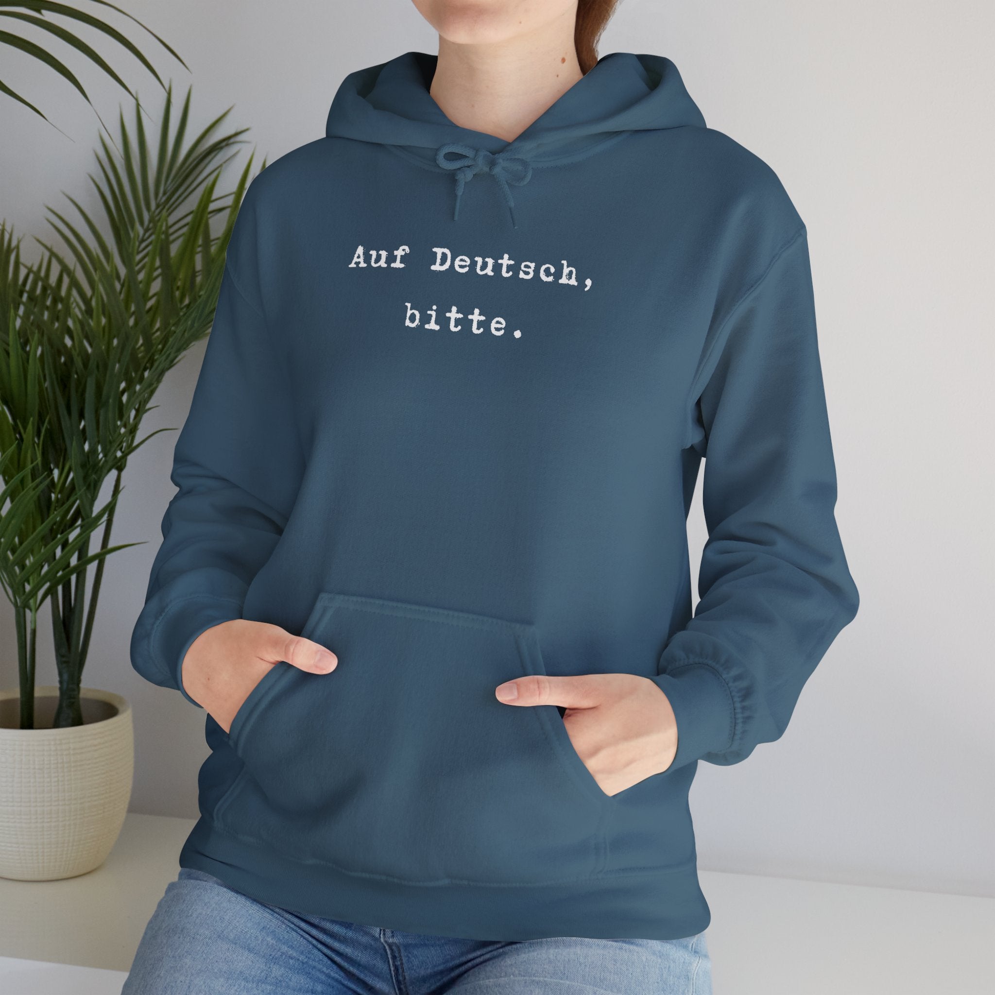 Auf Deutsch bitte Hoodie, Minimal Text Design, German Phrase Pullover