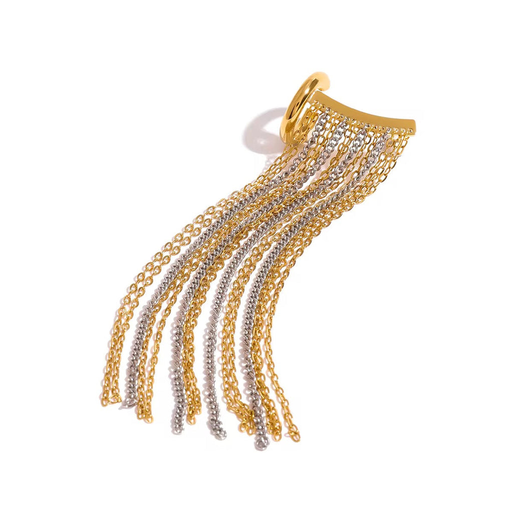 Golden Cascade Fringe Ear Cuff