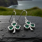 Sparkle Emerald Irish Shamrock Earrings in Sterling Silver