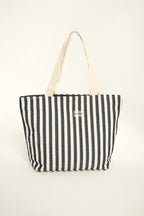 Navy Striped Cotton Beach Bag with Zipper CA2503-2