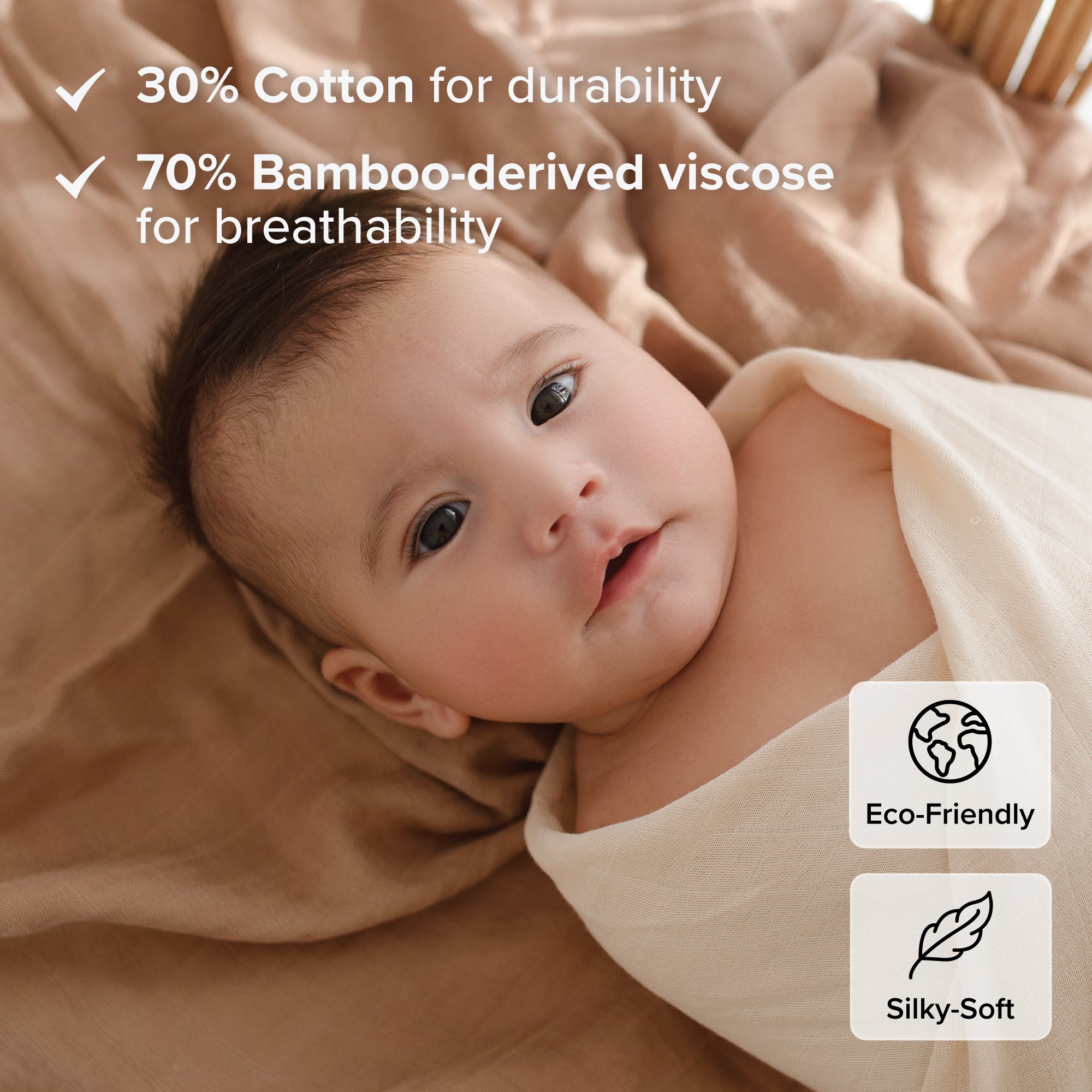 Muslin Swaddle Blankets - Soft Breathable Baby Swaddle Wrap, Bamboo Viscose & Cotton Receiving Blankets for Newborns, 2-Pack
