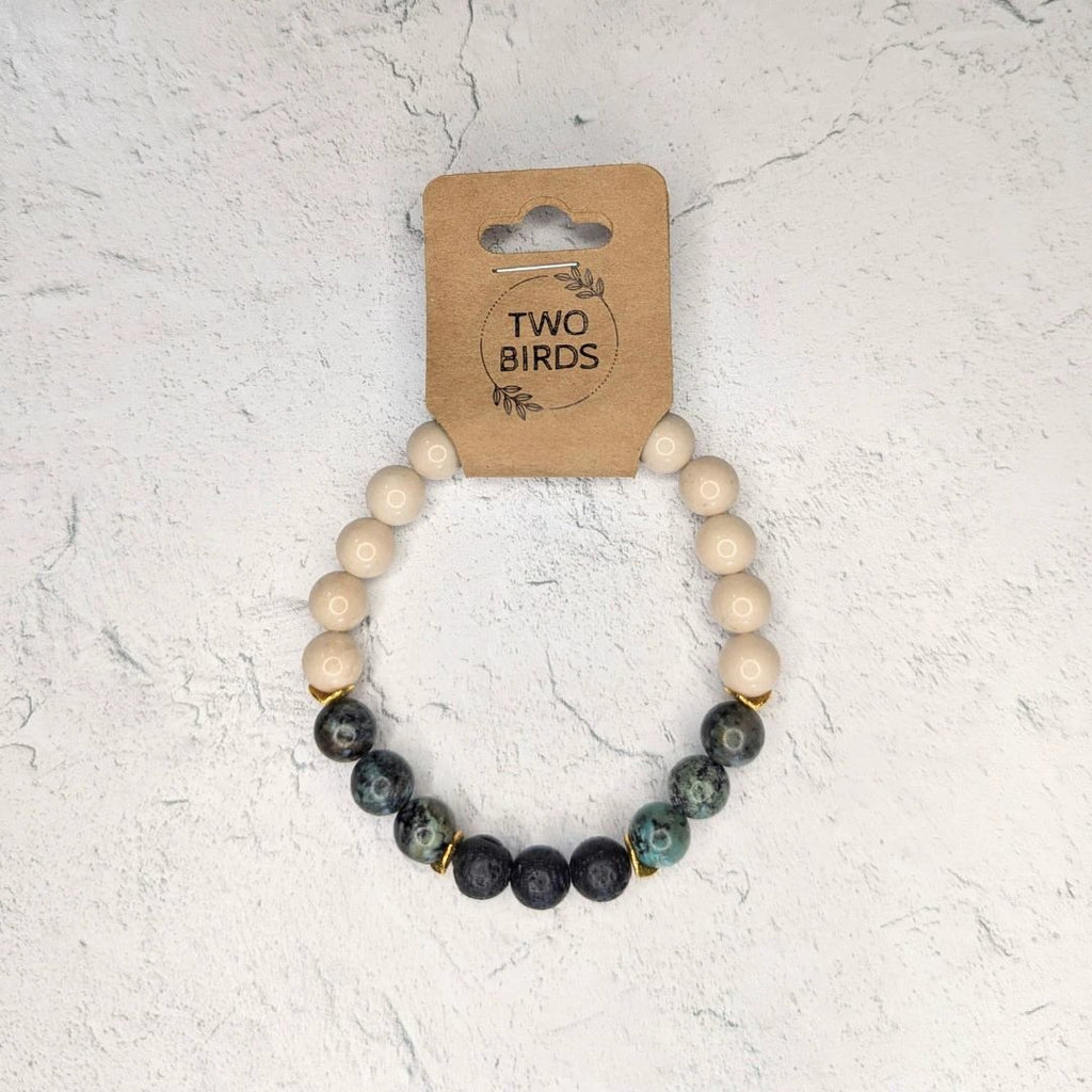Gemstone Diffuser Bracelet - Riverstone + African Turquoise + Lava Rock by Two Birds Eco Shop