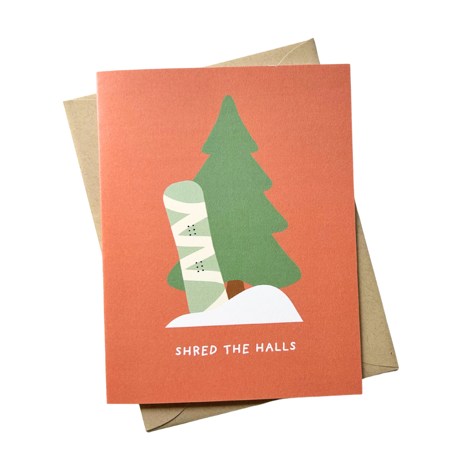 Shred the Halls Christmas Card – Funny Snowboard-Themed Holiday Greeting by Five Dot Post