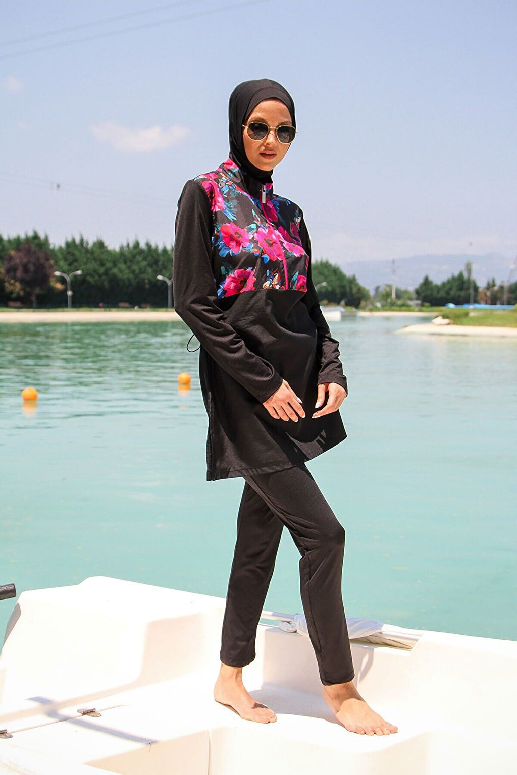 Woven Black Burkini Modest Swimwear M2268