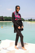 Woven Black Burkini Modest Swimwear M2268
