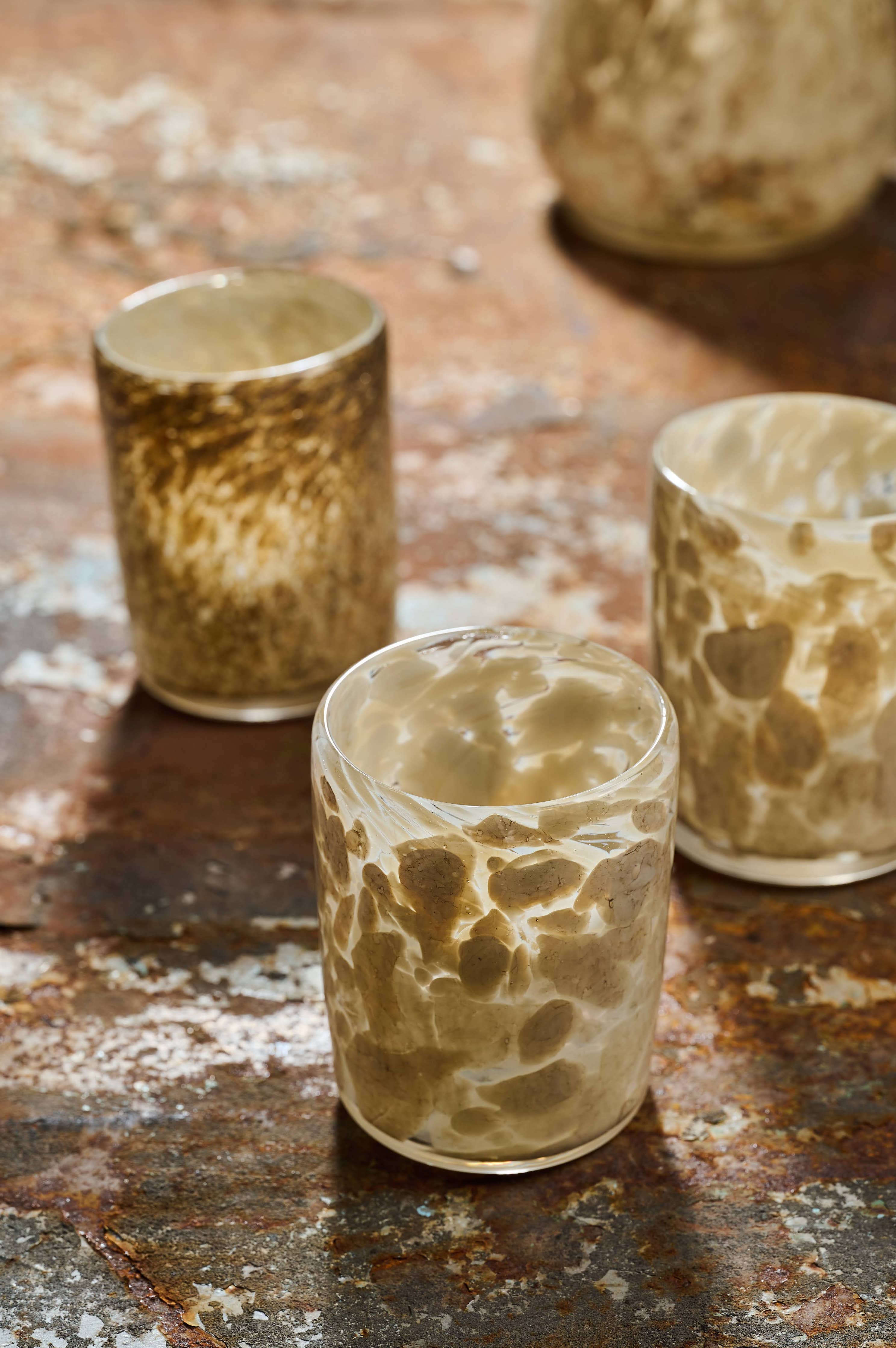 Hand Blown Glass Tumbler: Brown Marble