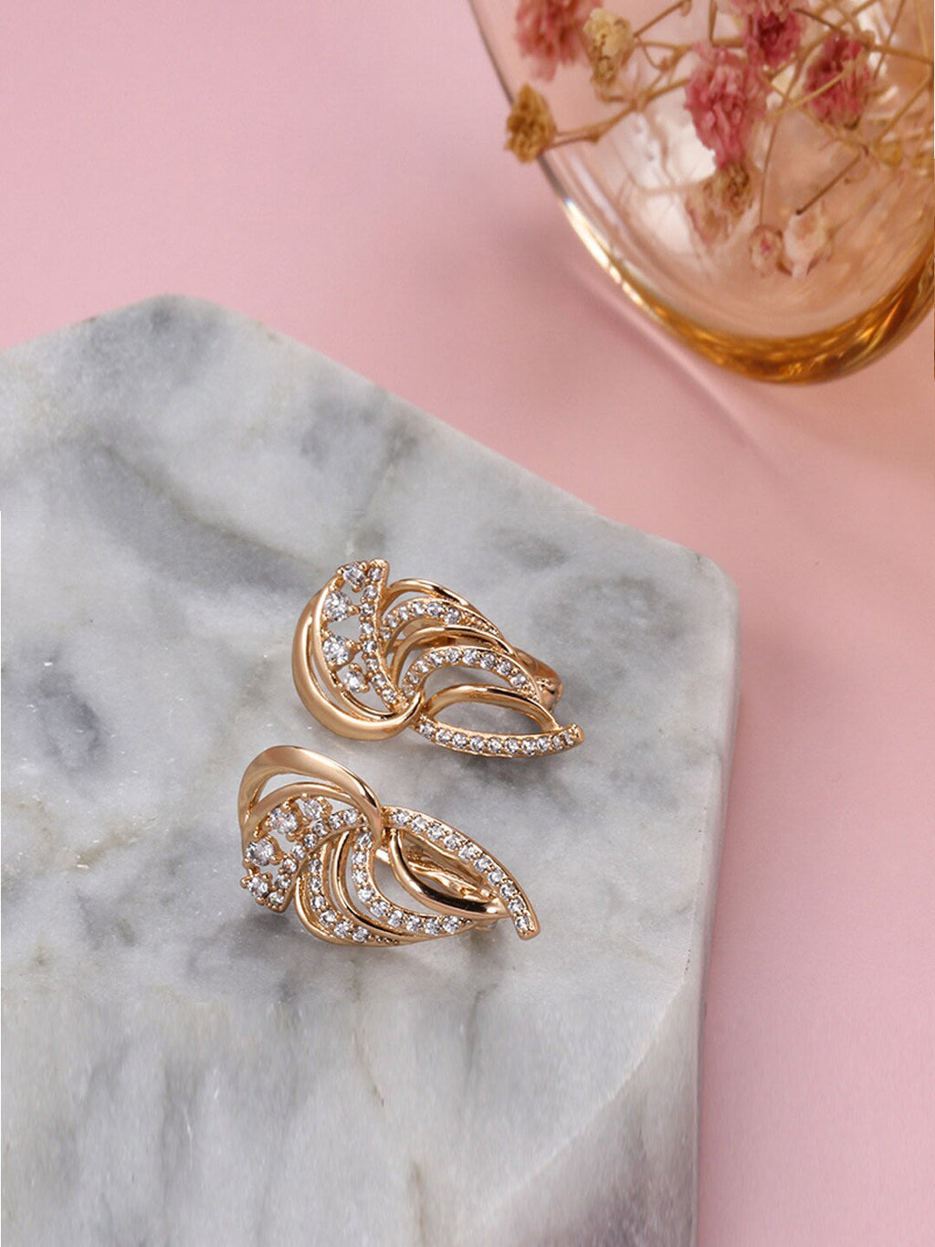 Shining Diva Gold-Polished Rose Zircon Earrings