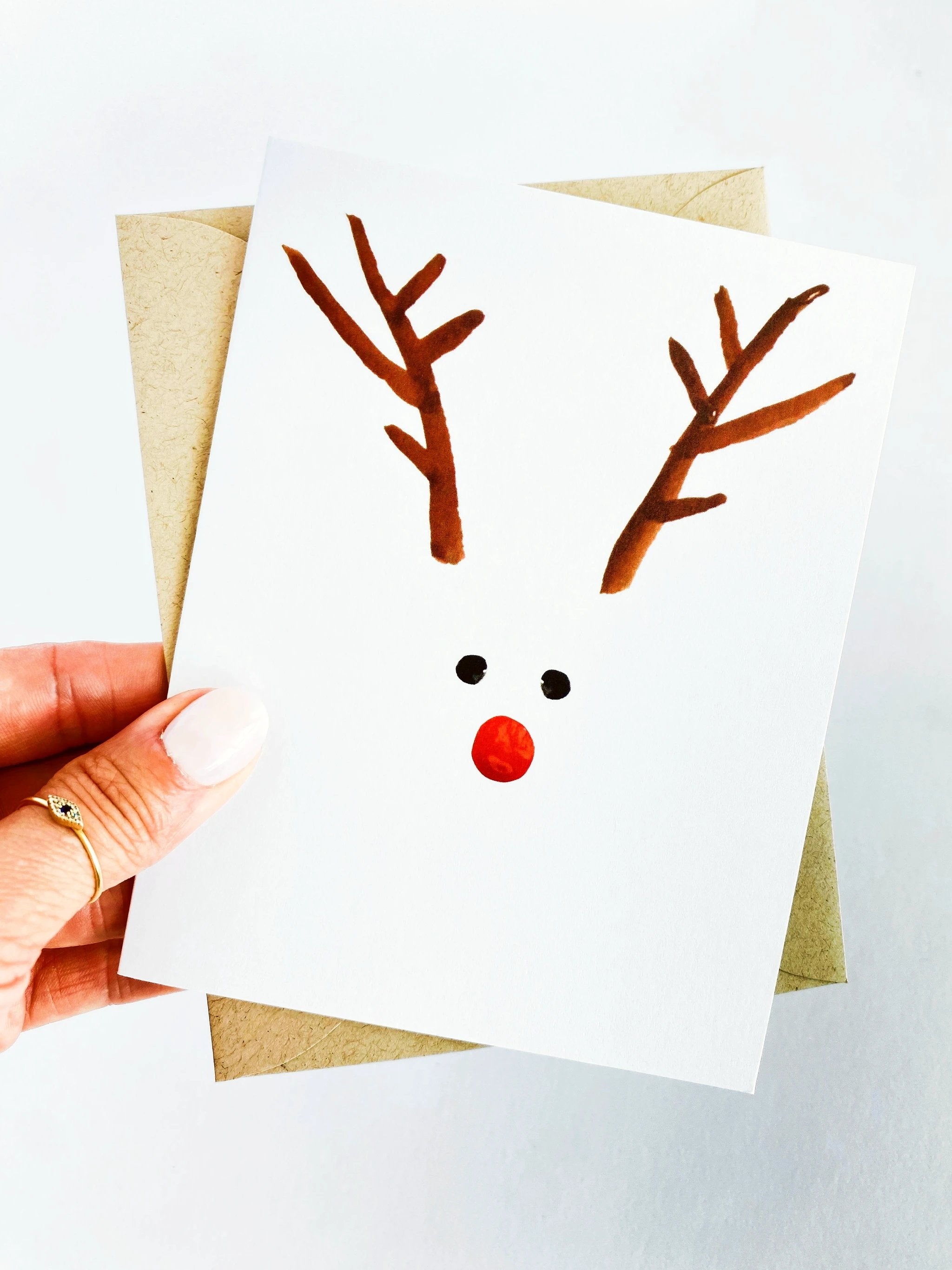 Christmas Reindeer Card – Minimalist Watercolor Holiday Greeting by Five Dot Post
