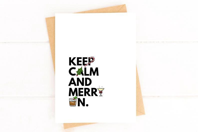 Keep Calm and Merry On Funny Christmas Card Cute Christmas Cards by Five Dot Post