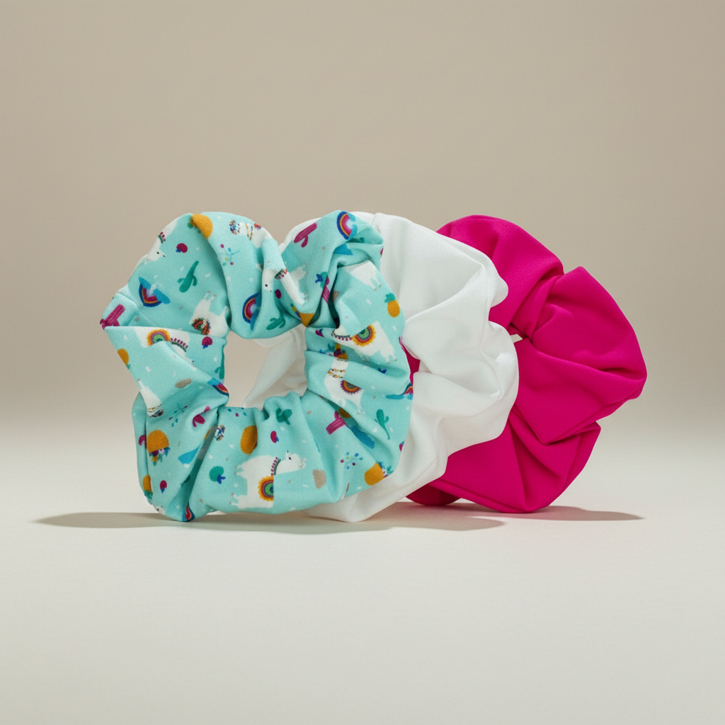 3 Pack Happy Llama Scrunchies | 80s Hair Tie Set